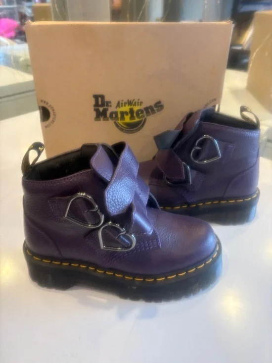 Dr. Martens Purple Leather Womans Boots with Heart Buckles - Picture 7 of 8